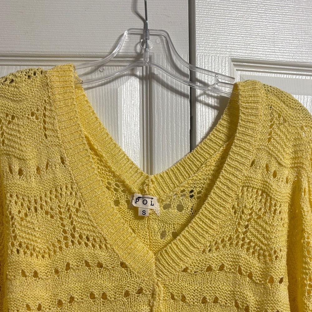 POL Yellow Open-Weave V-Neck Sweater BRAND NEW - Picture 9 of 15
